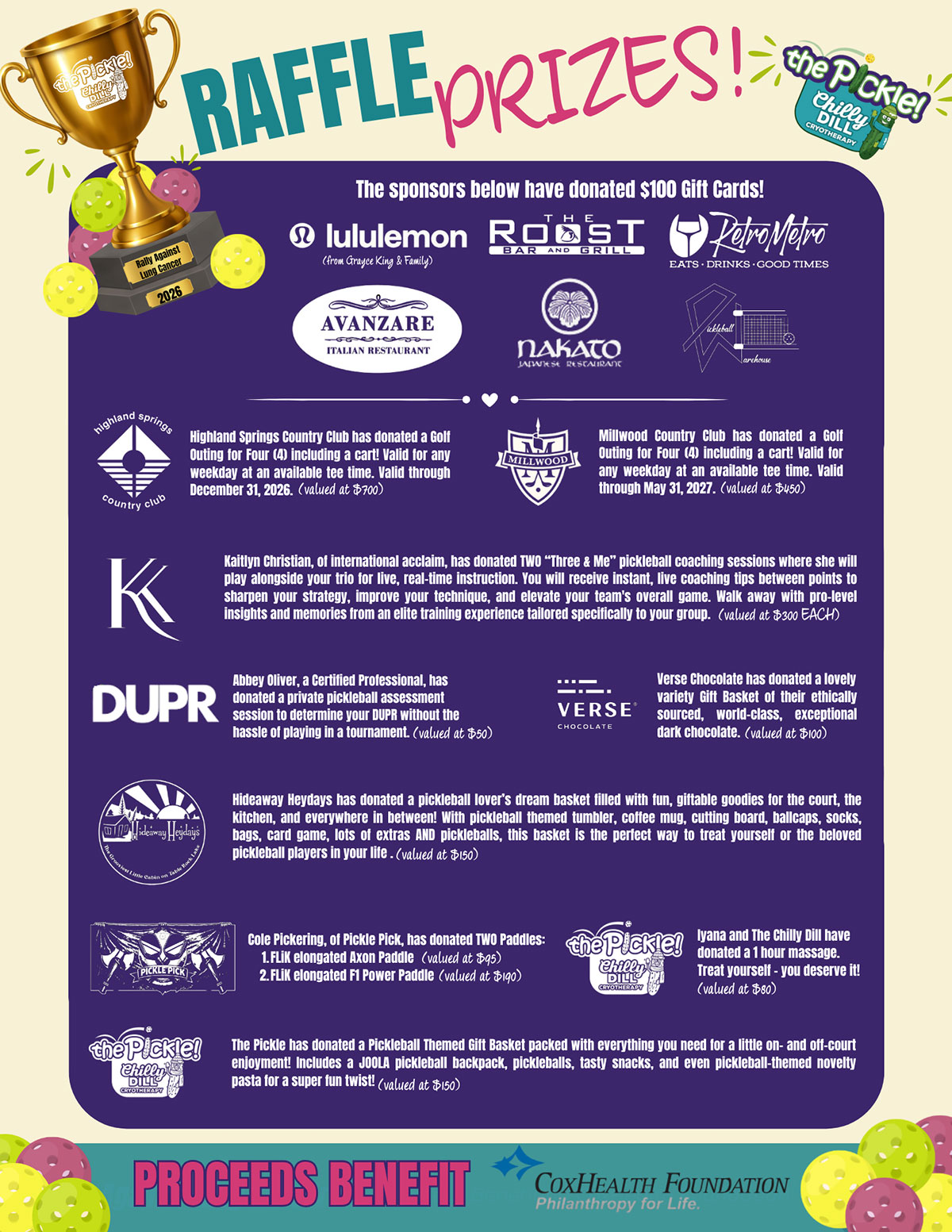 Support the Rally Against Lung Cancer Pickleball Tournament and enter for your chance to win some amazing prizes!